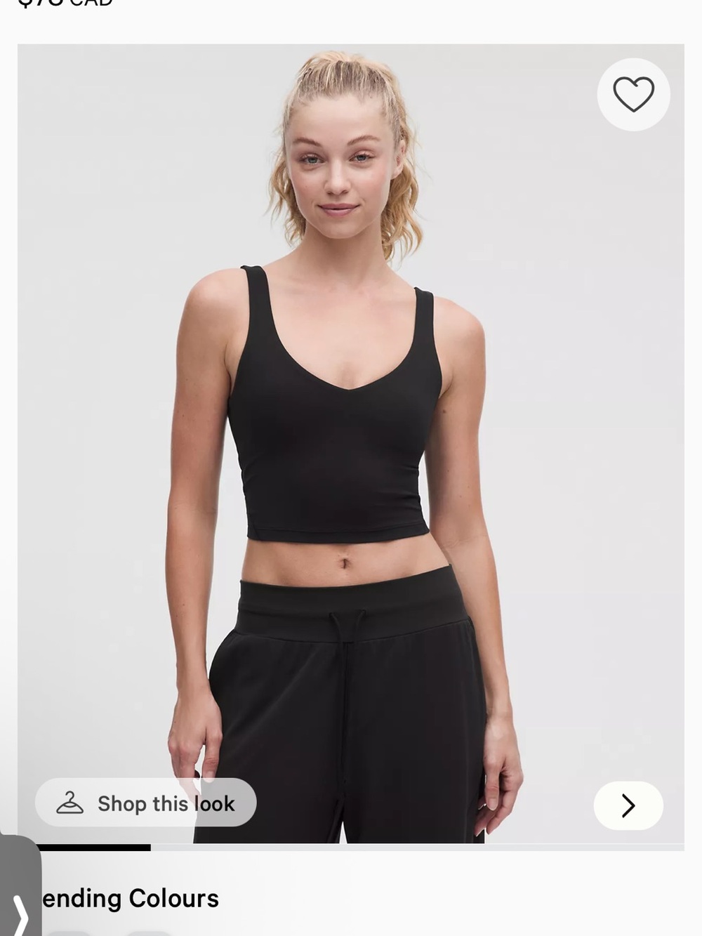 lululemon athletica Black Cropped Scoop Tank